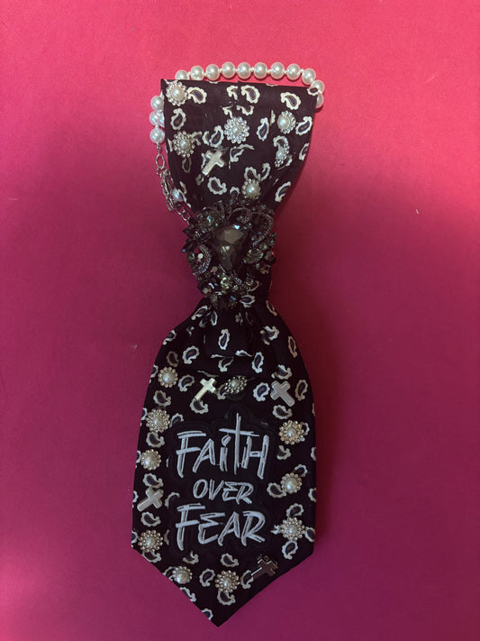 “Faith Over Fear Luxe Statement Tie – Midnight Pearl Edition”