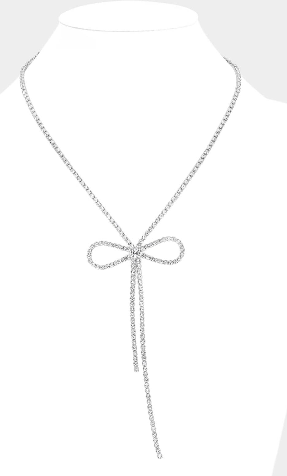 Rhinestone Paved Bow Pointed Evening Choker Necklace