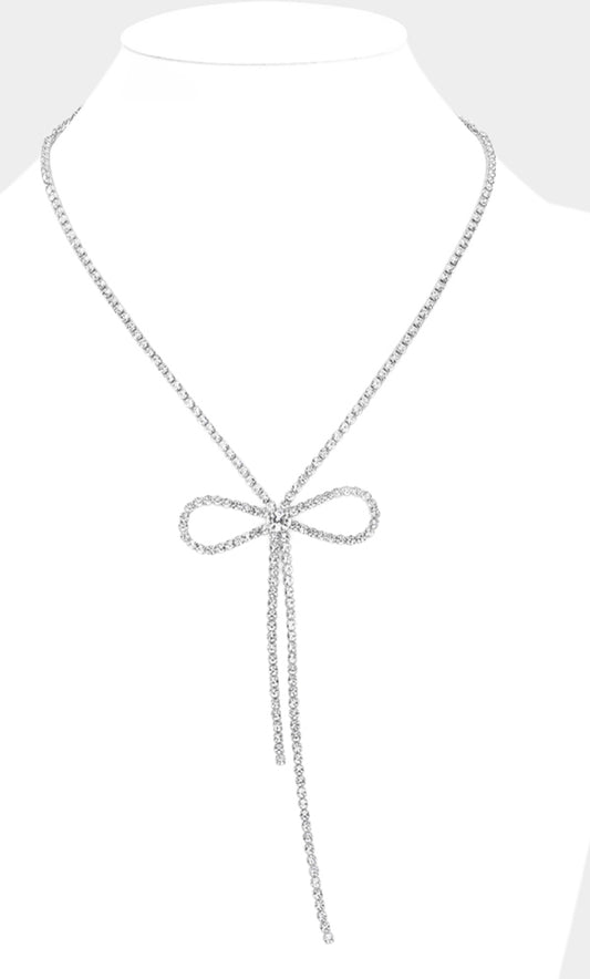 Rhinestone Paved Bow Pointed Evening Choker Necklace