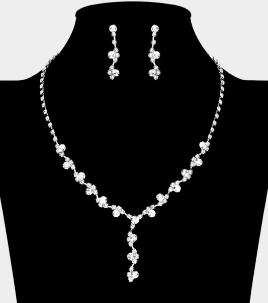 Floral Vine Lariat Rhinestone Paved Necklace