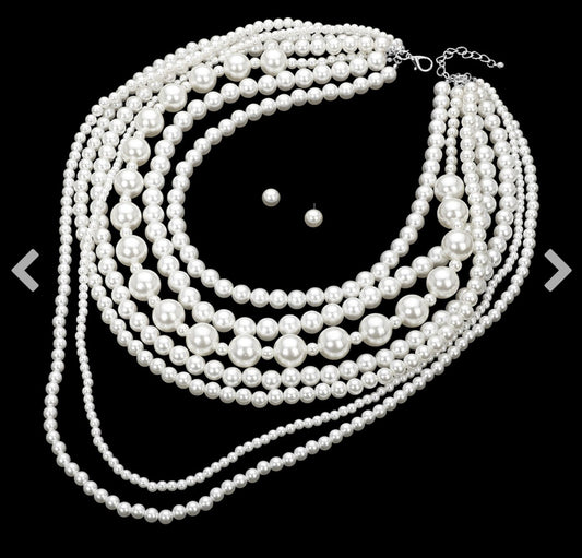 Chunky Pearl Beaded Multi Layered Statement Necklace