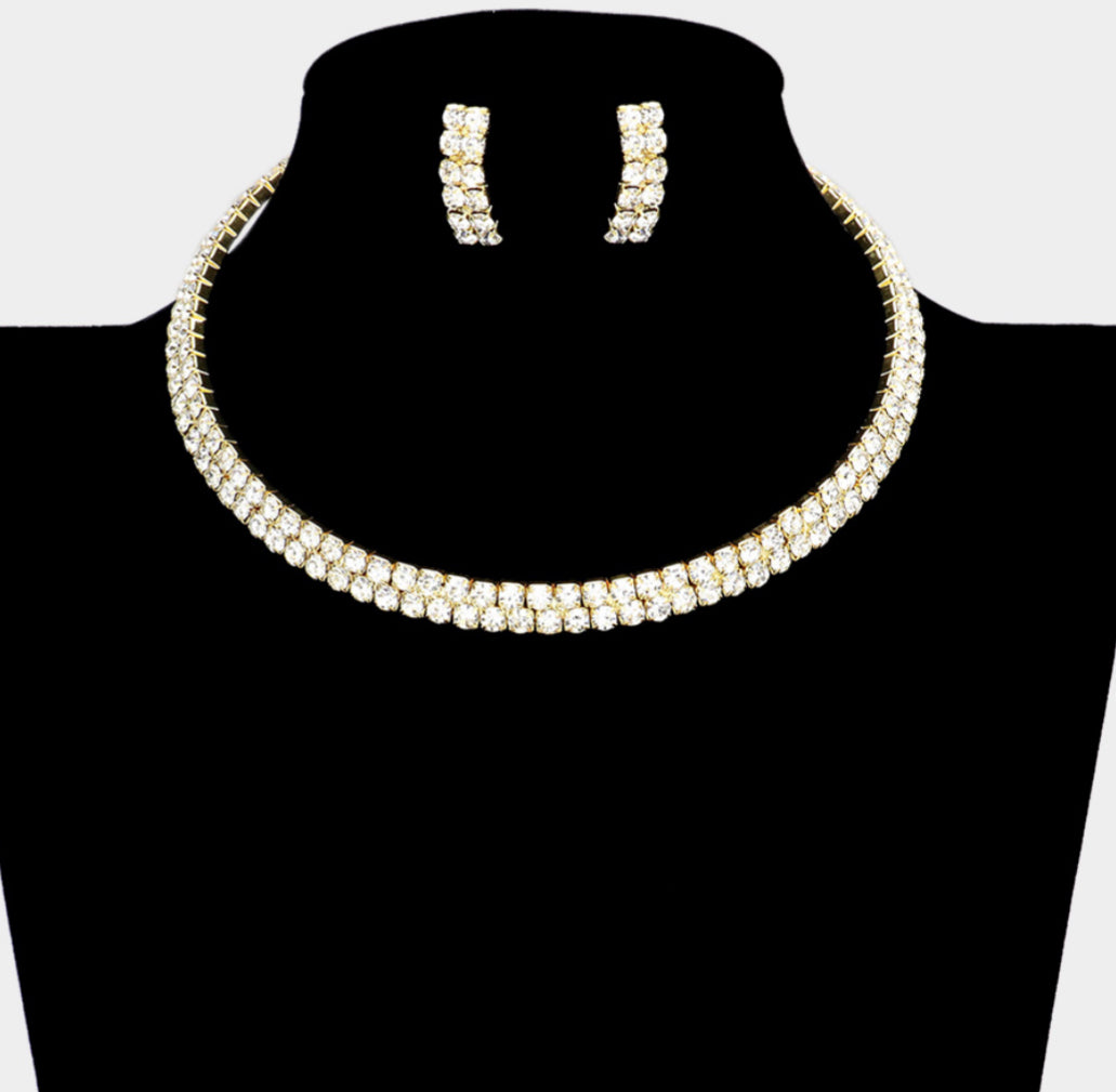 2-Row crystal Rhinestone Banded Open Choker Necklace