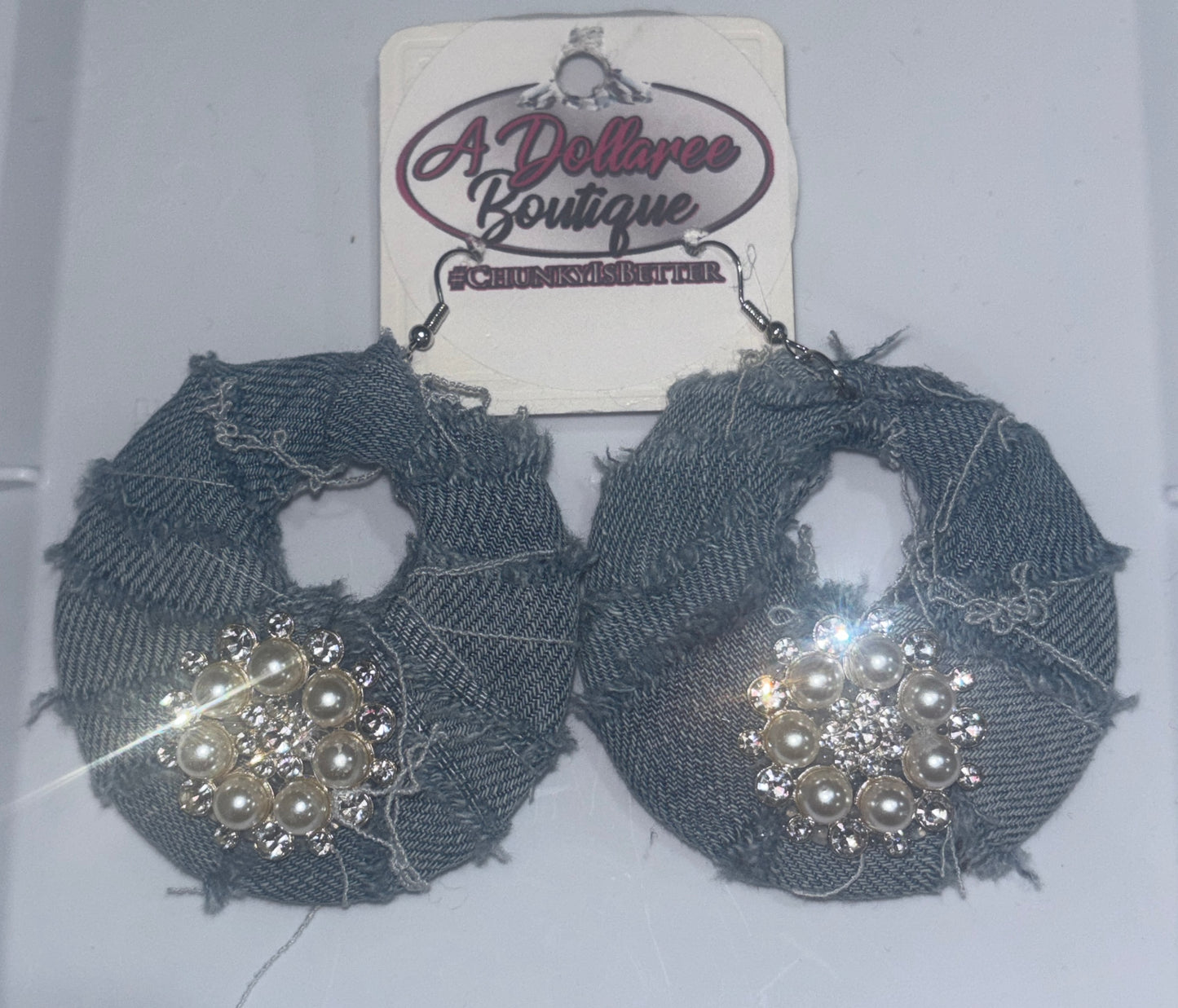 Denim & Pearls Glam Statement Earrings