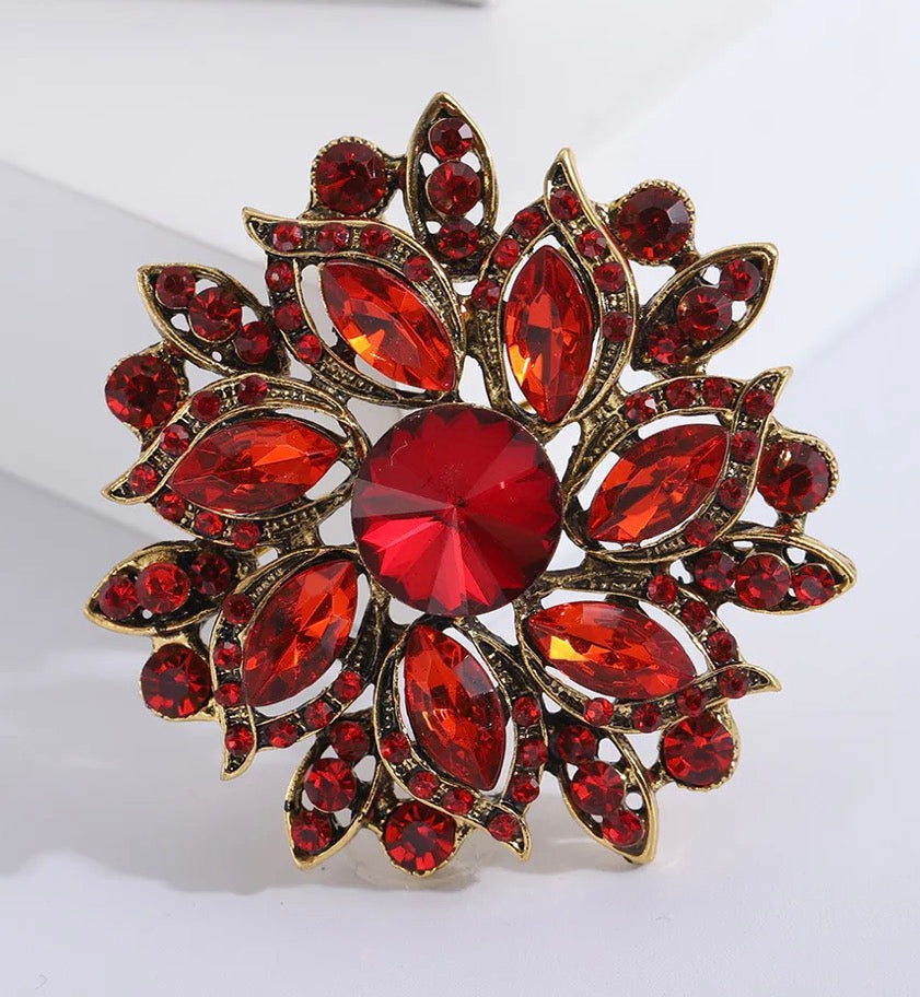 Crimson Crown Bloom Brooch