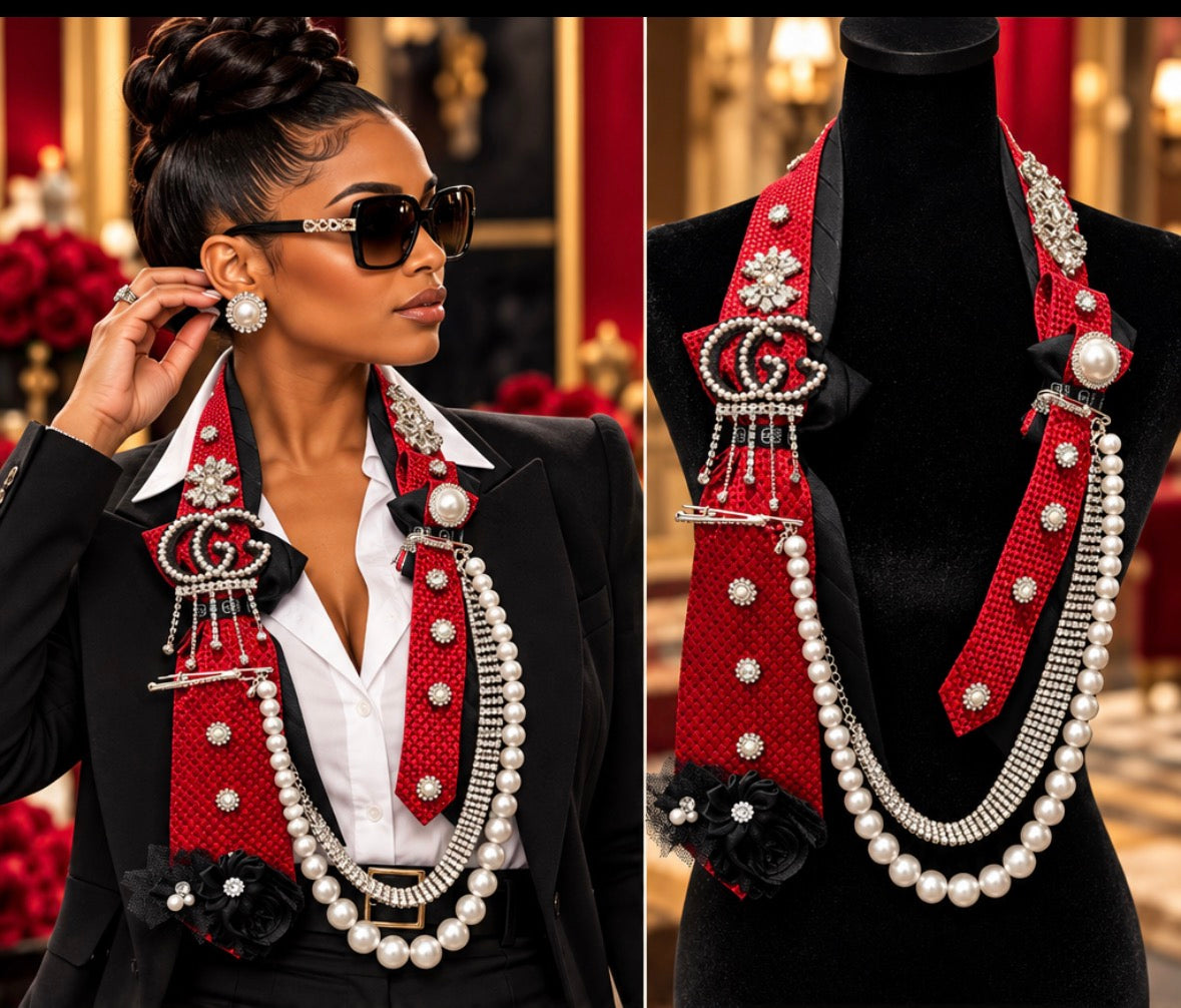 The Scarlet Heiress | Luxury Embellished Statement Tie Necklace
