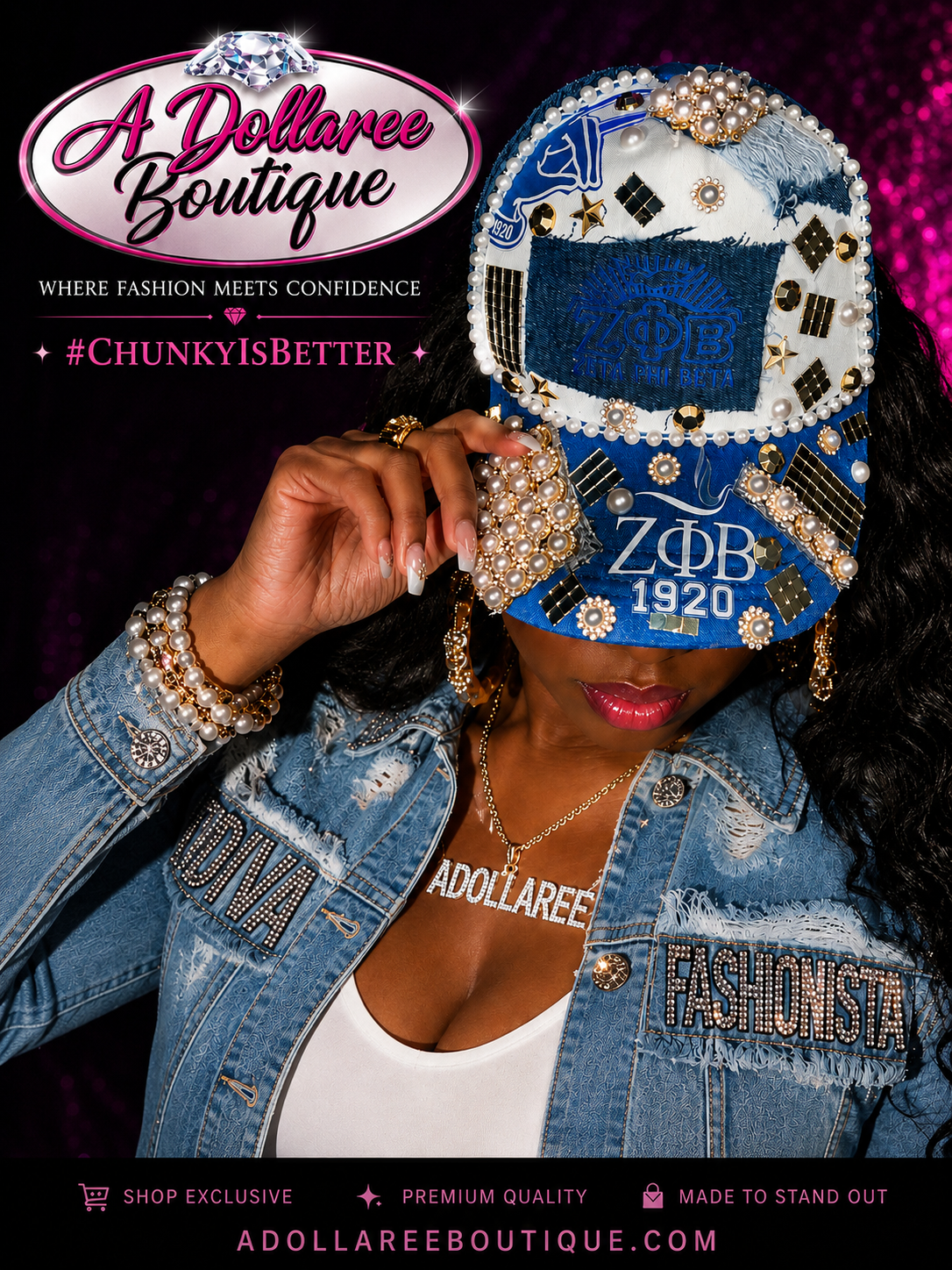 Denim & Pearls Luxe Cap
