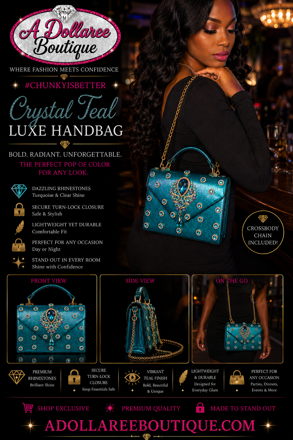 Crystal Teal Luxe Handbag