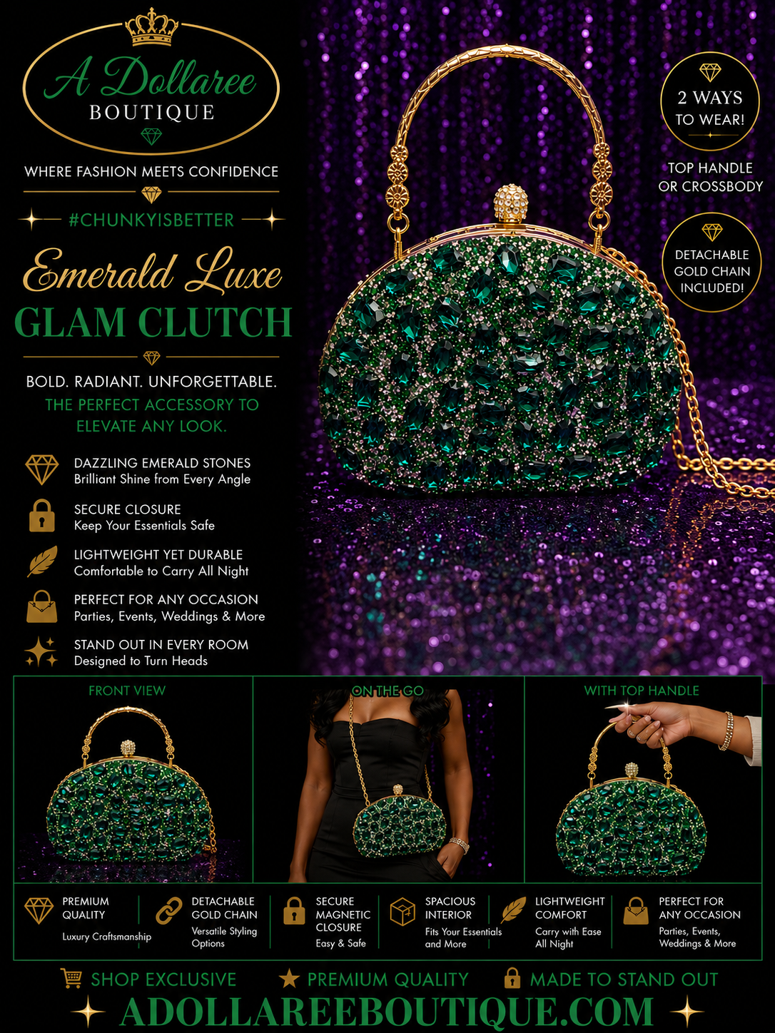 Emerald Luxe Glam Clutch