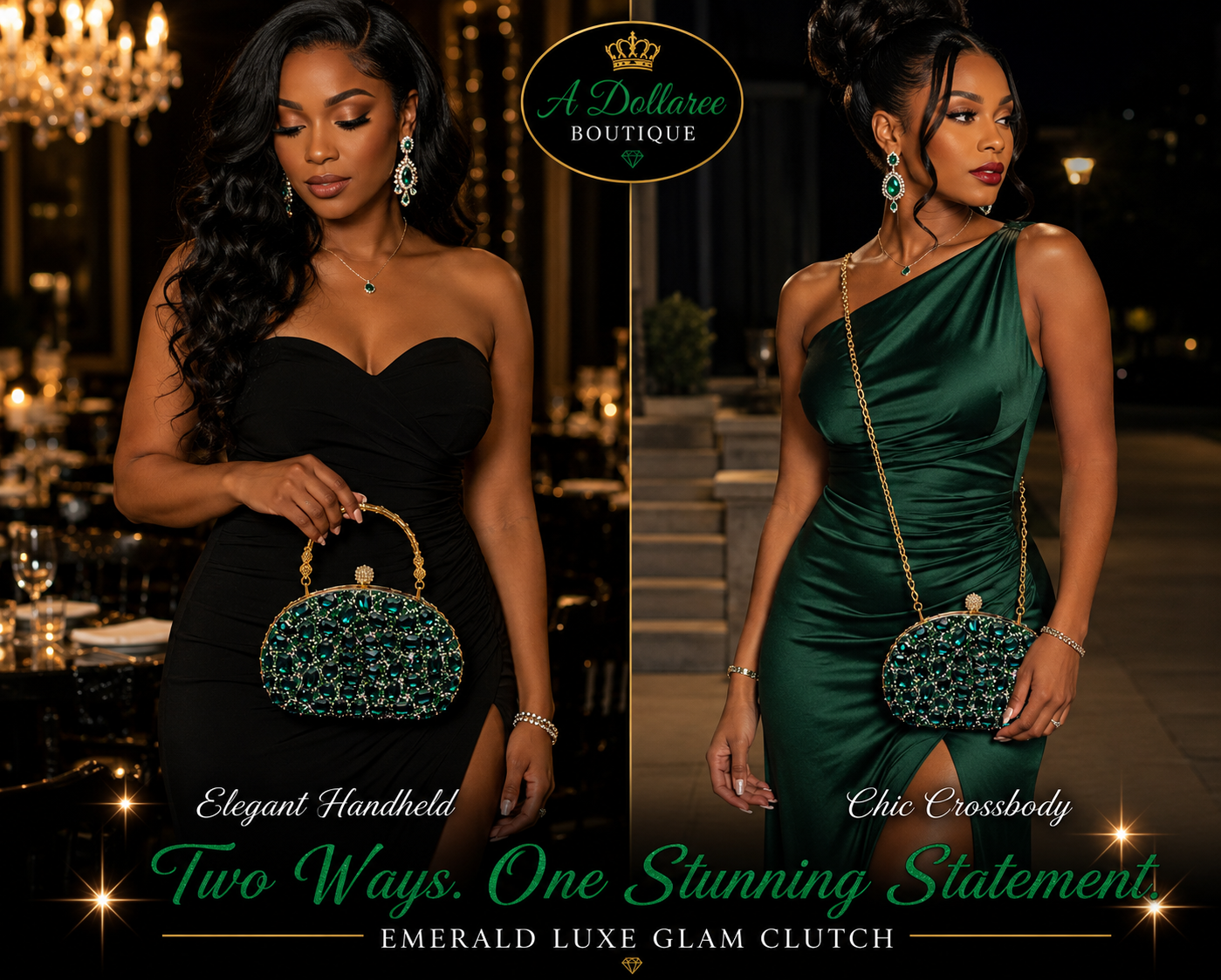 Emerald Luxe Glam Clutch