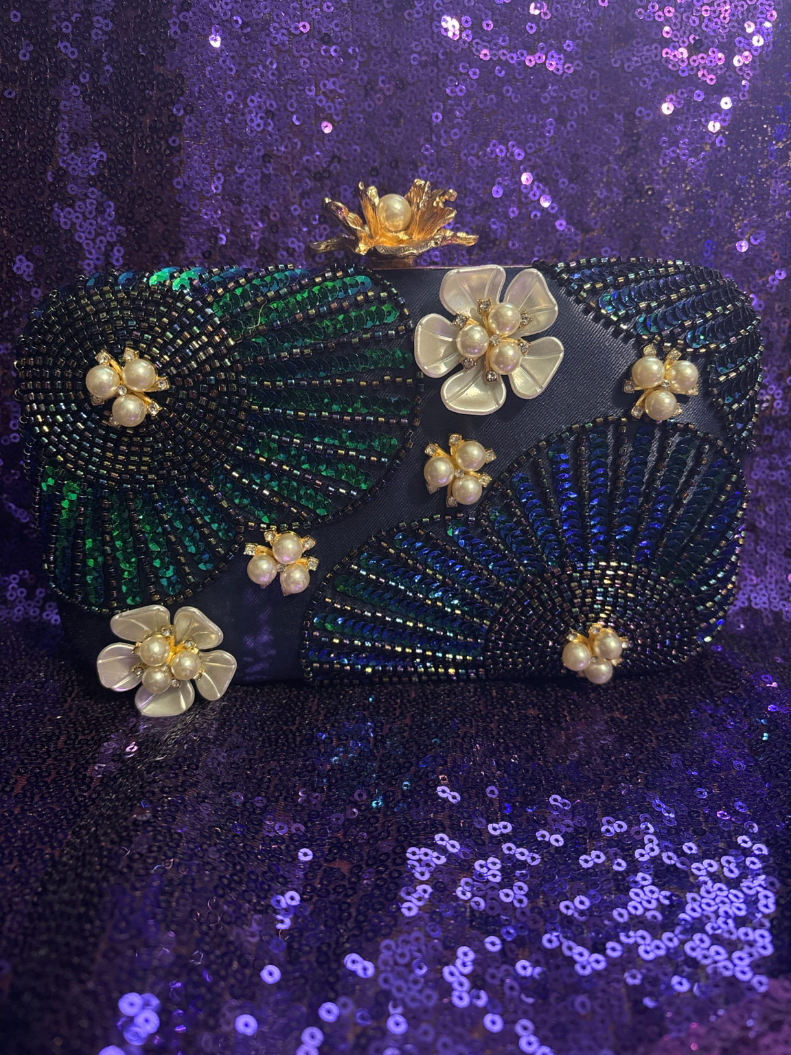 Emerald & Pearl Glam Clutch
