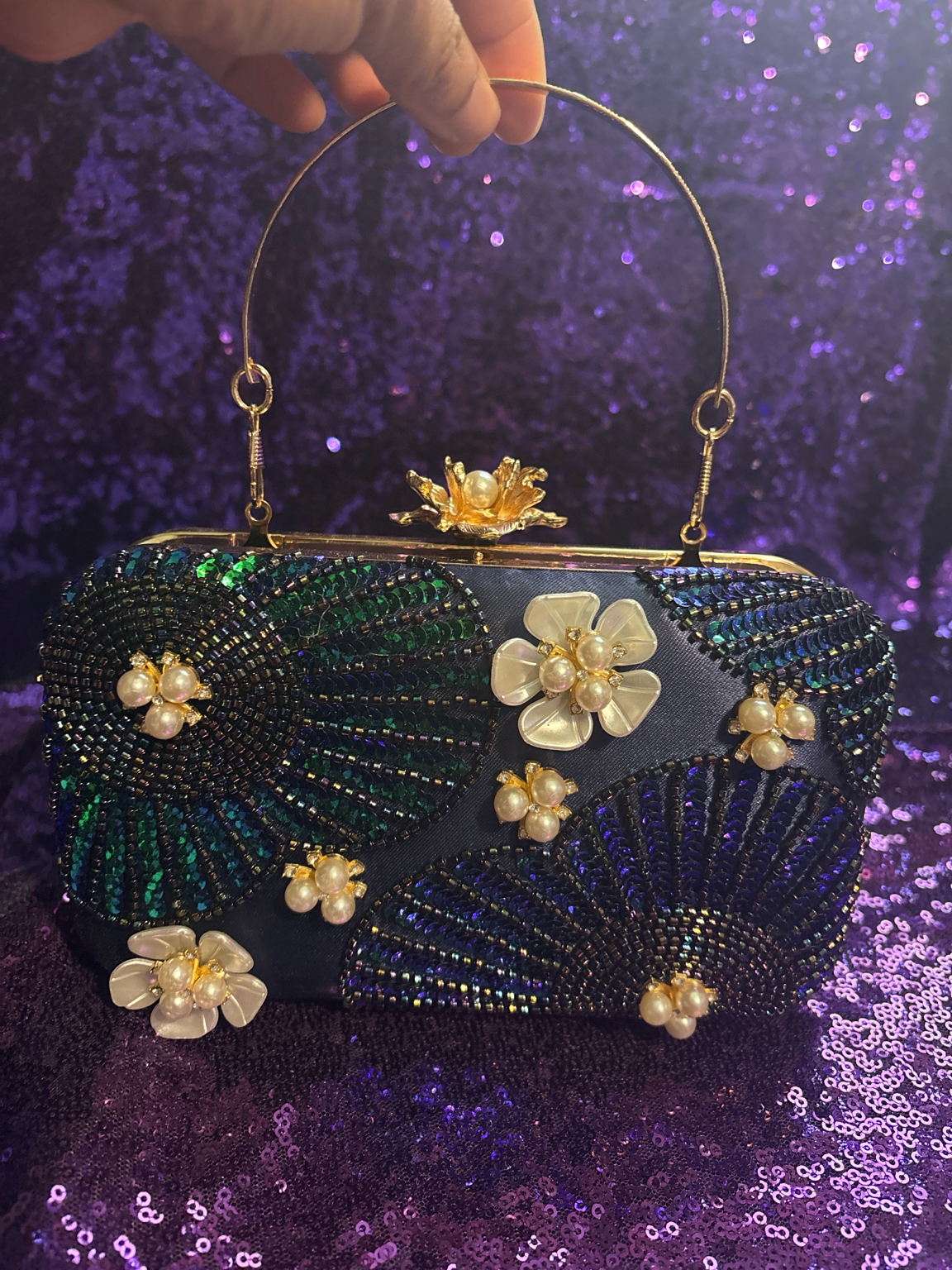 Emerald & Pearl Glam Clutch