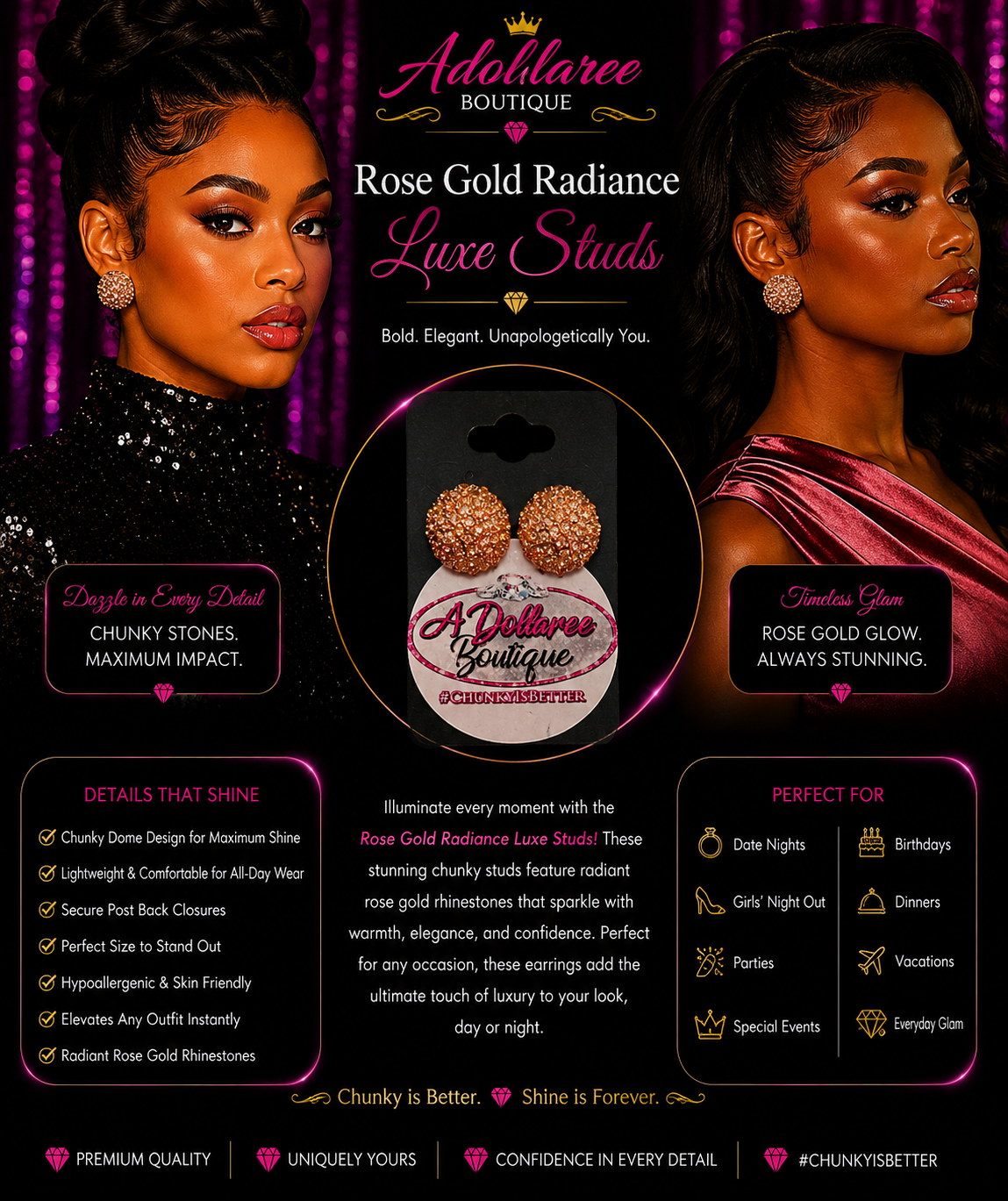 Rose Gold Radiance Luxe Studs