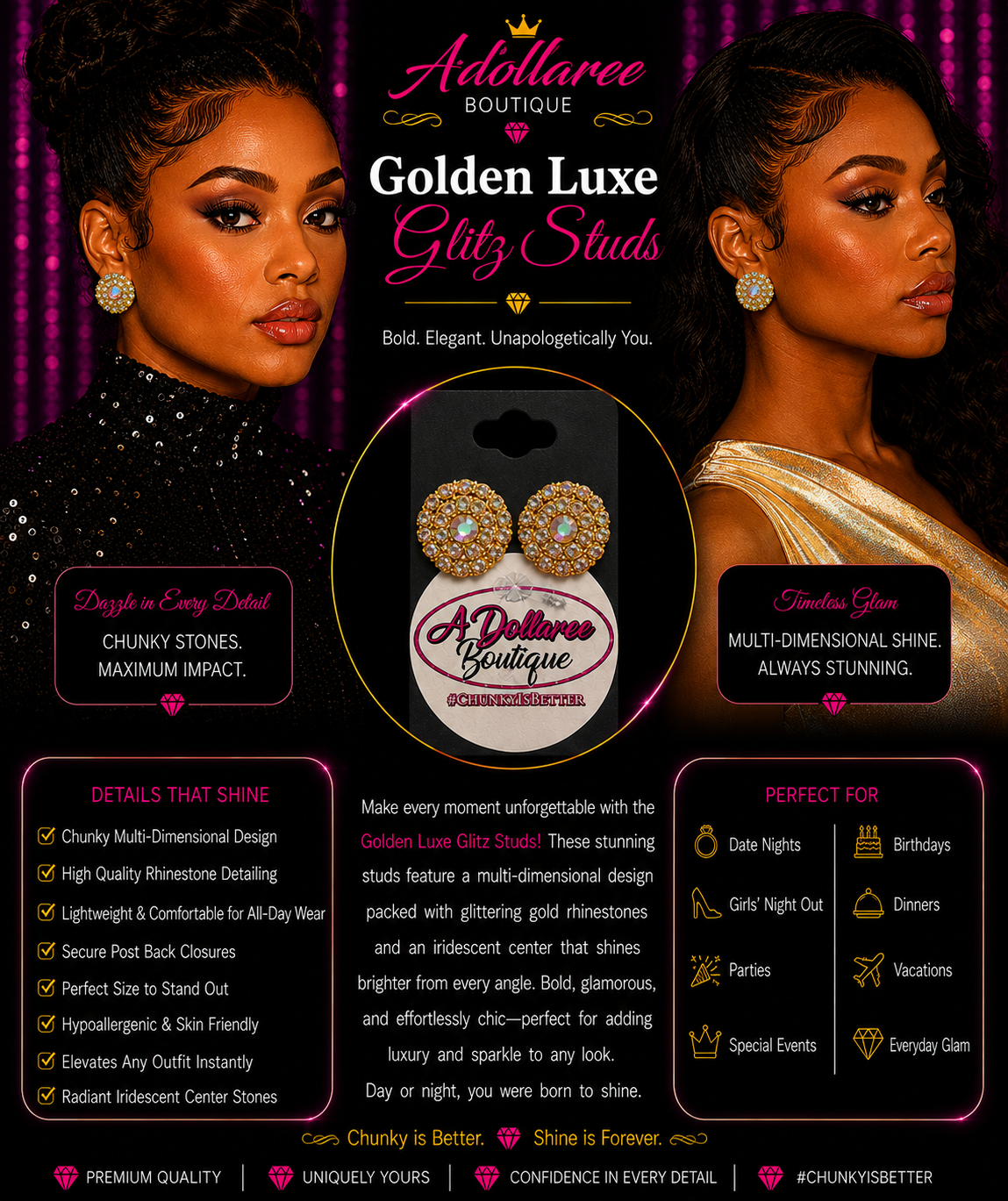 Golden Luxe Glitz Studs