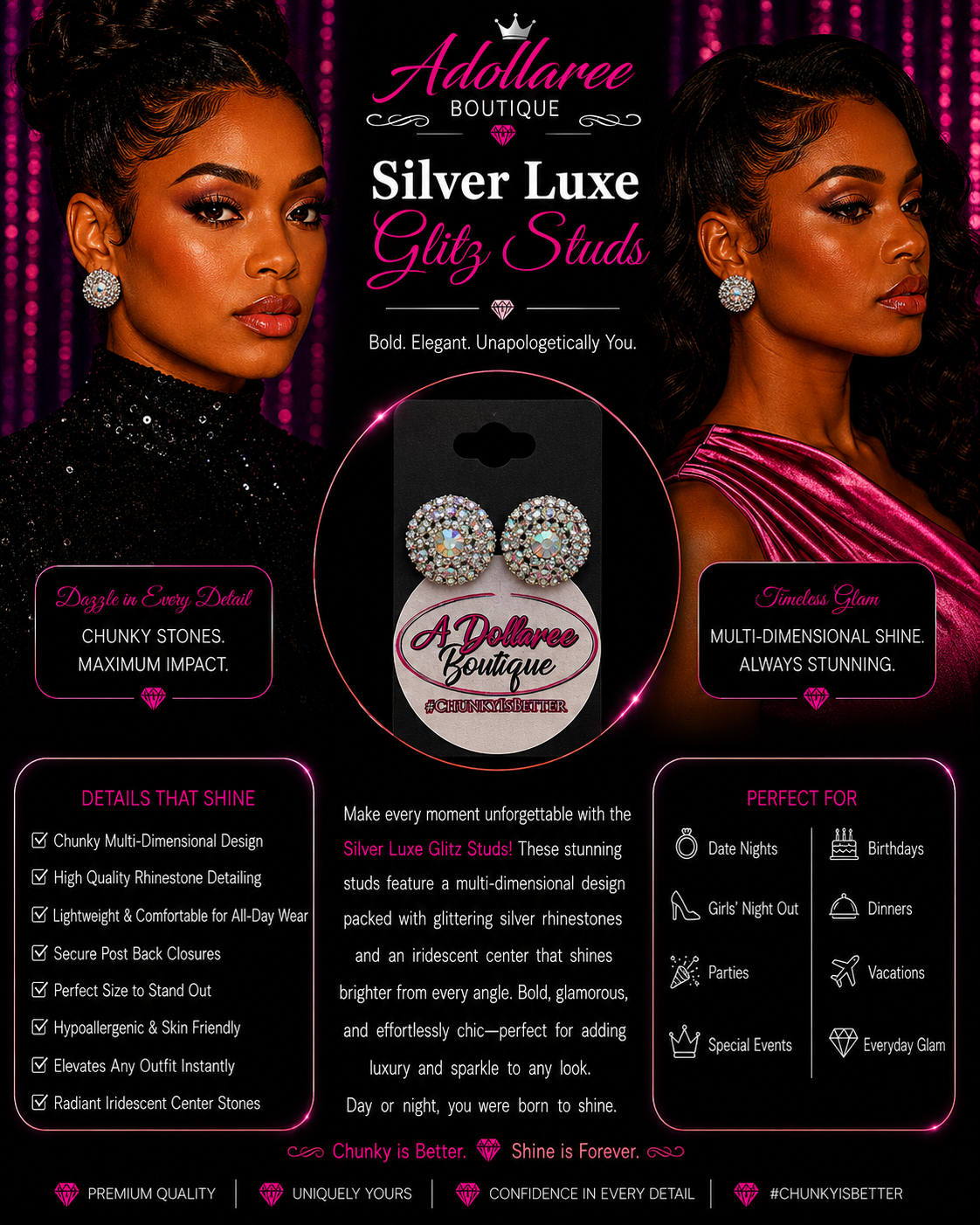 Silver Luxe Glitz Studs