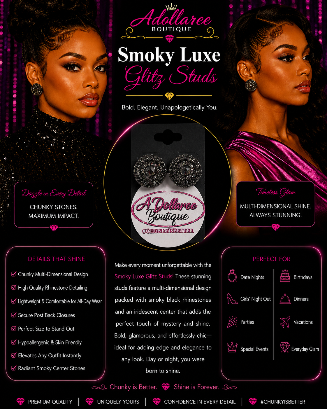 Smoky Luxe Glitz Studs
