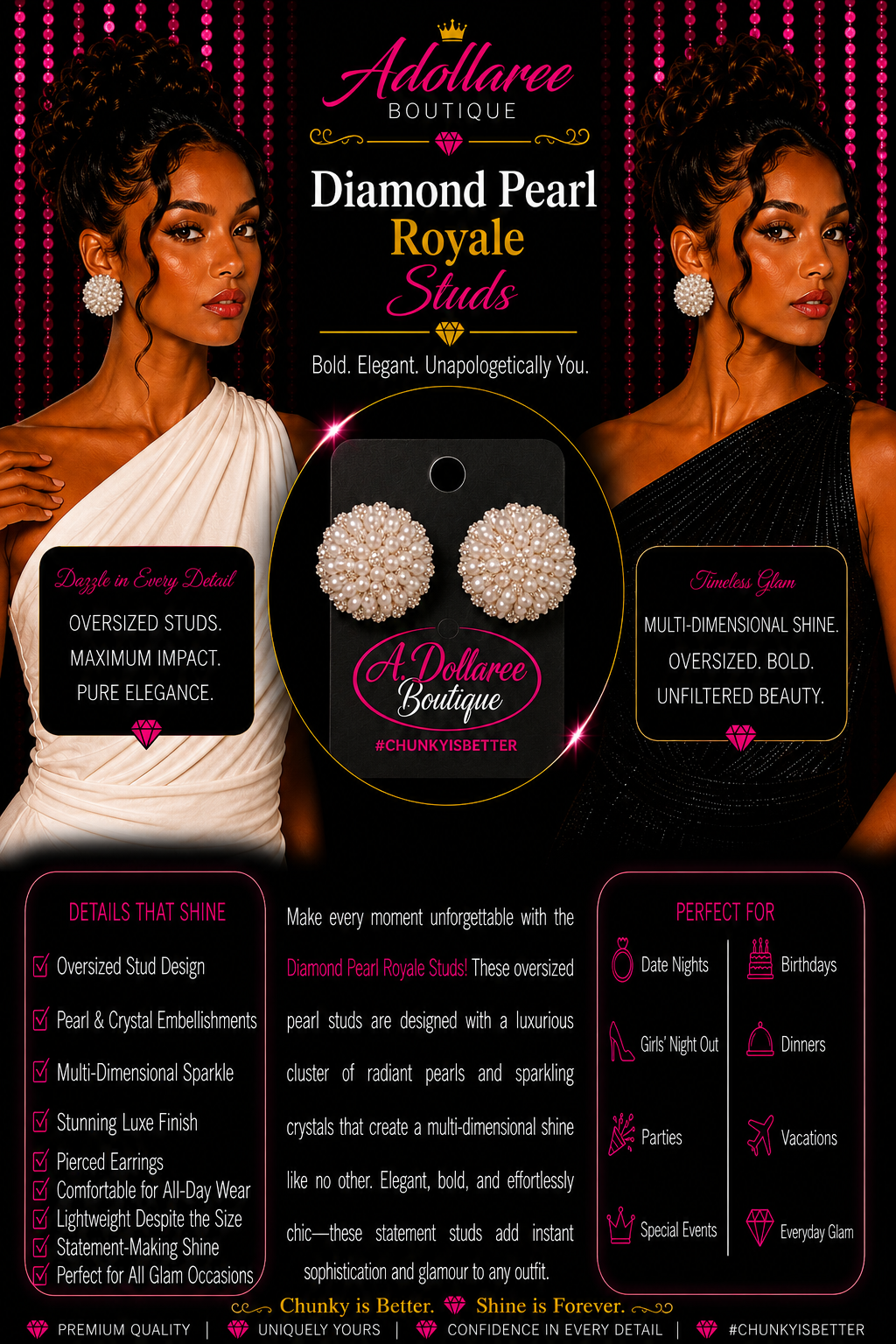 Diamond Pearl Royale Studs