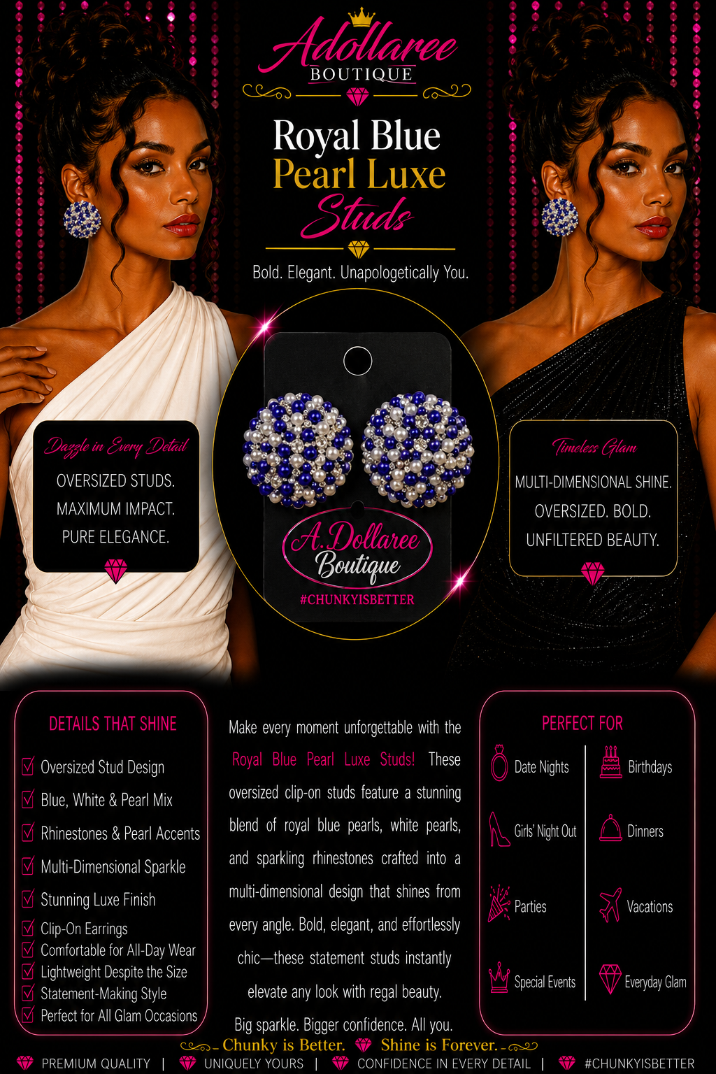 Royal Blue Pearl Luxe Studs