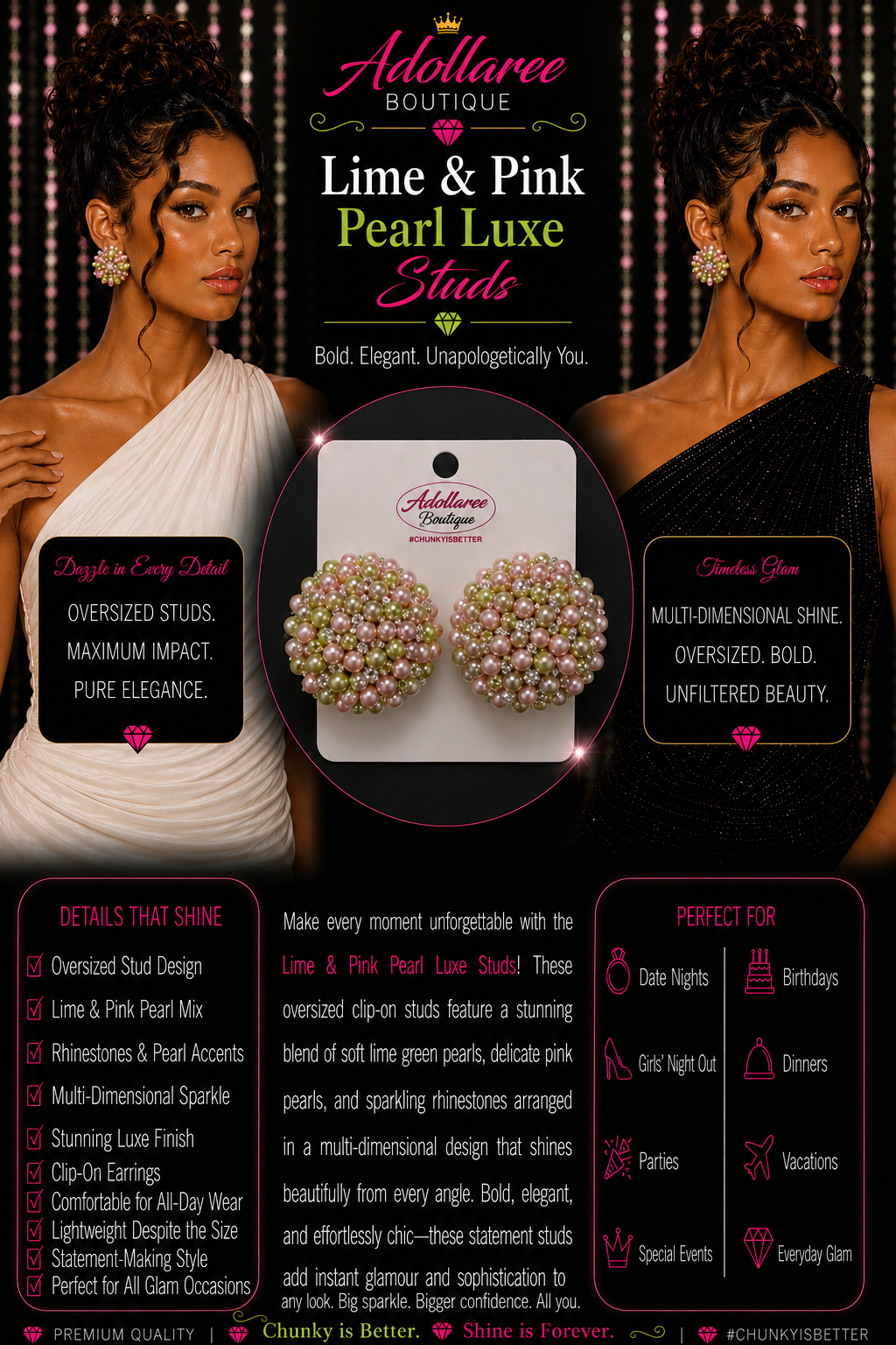 Lime & Pink Pearl Luxe Studs