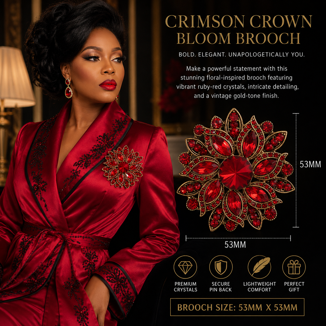 Crimson Crown Bloom Brooch