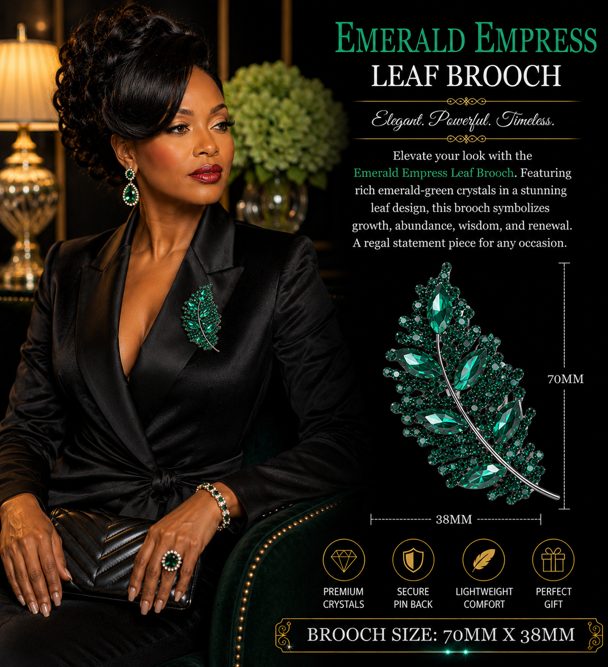 Emerald Empress Leaf Brooch