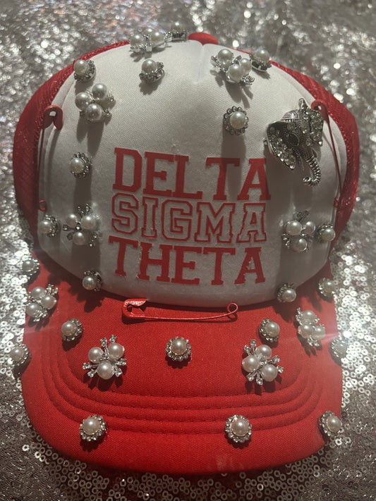 Handcrafted Crimson & Pearl Statement Trucker Hat