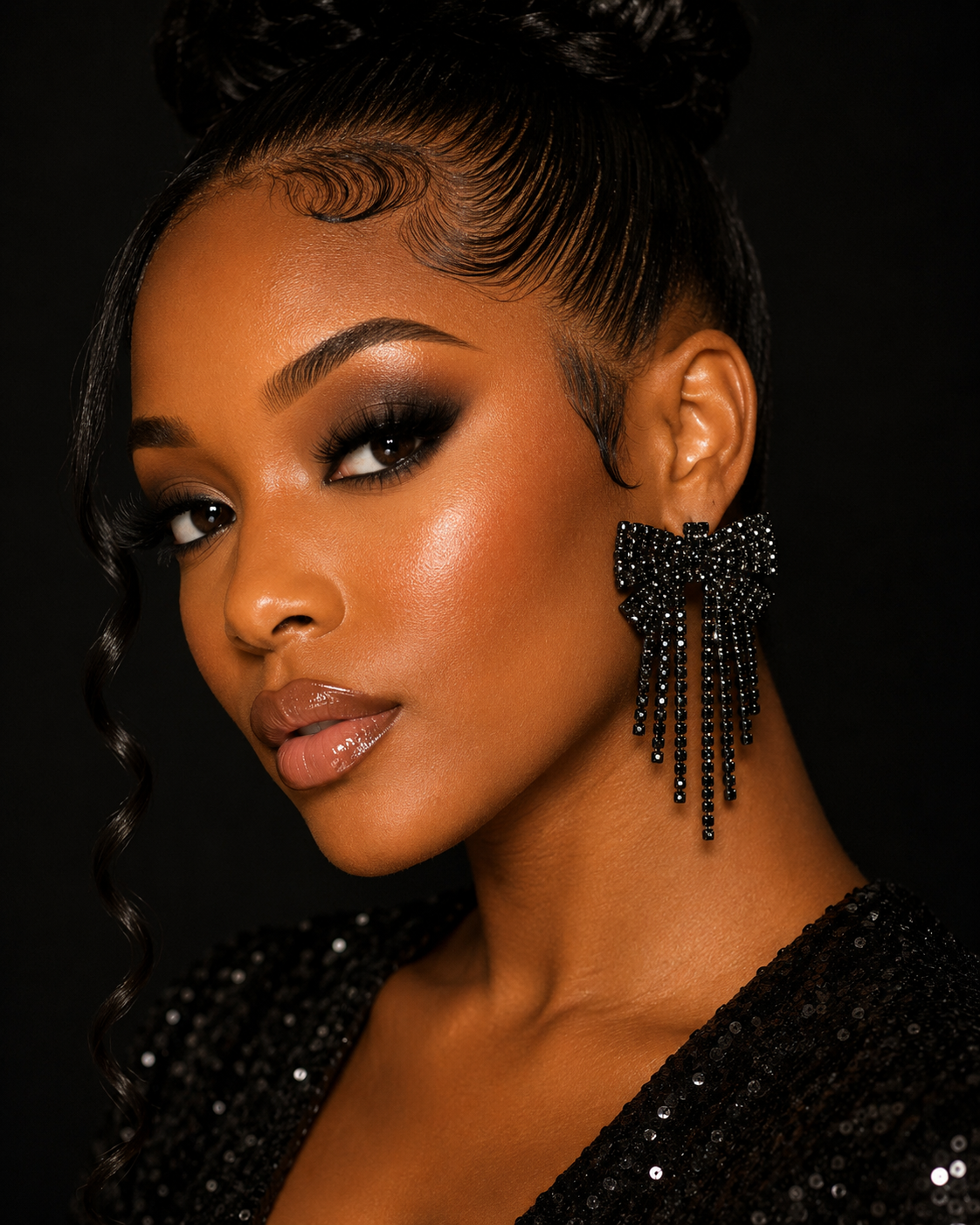 Midnight Majesty Bow Fringe Earrings