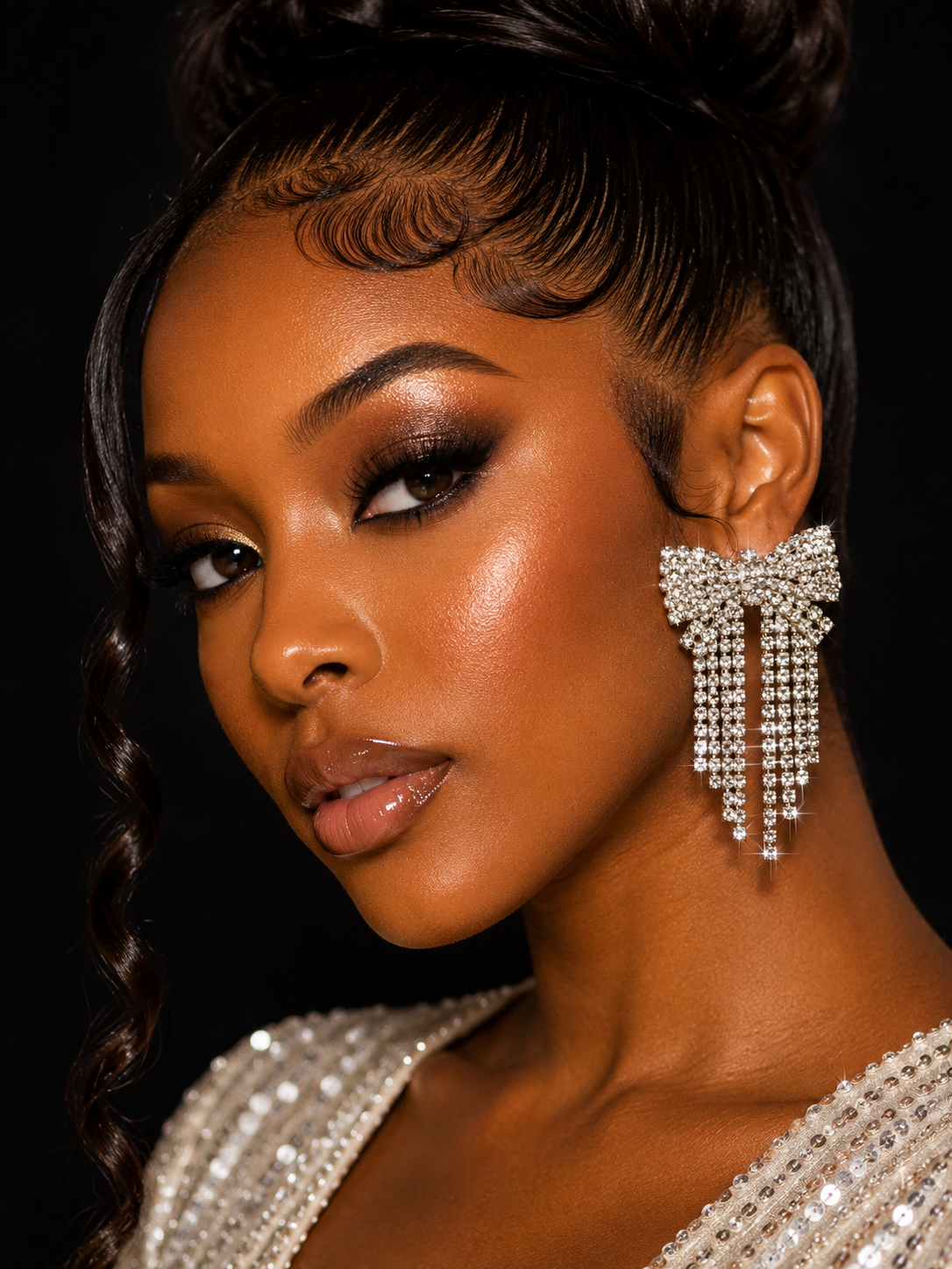 Diamond Cascade Bow Fringe Earrings
