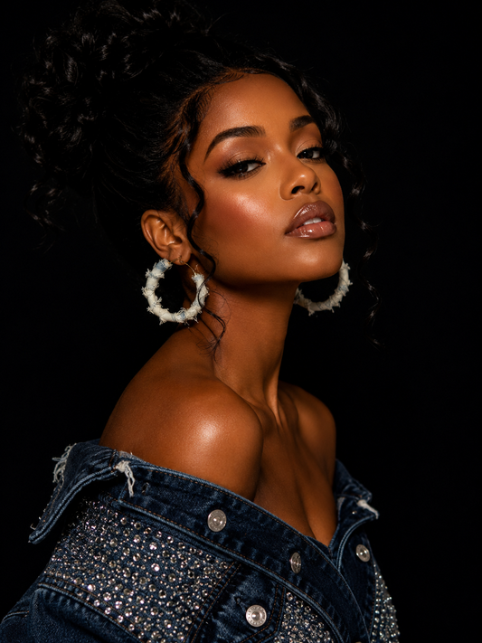 Ivory Luxe Distressed Denim Hoops