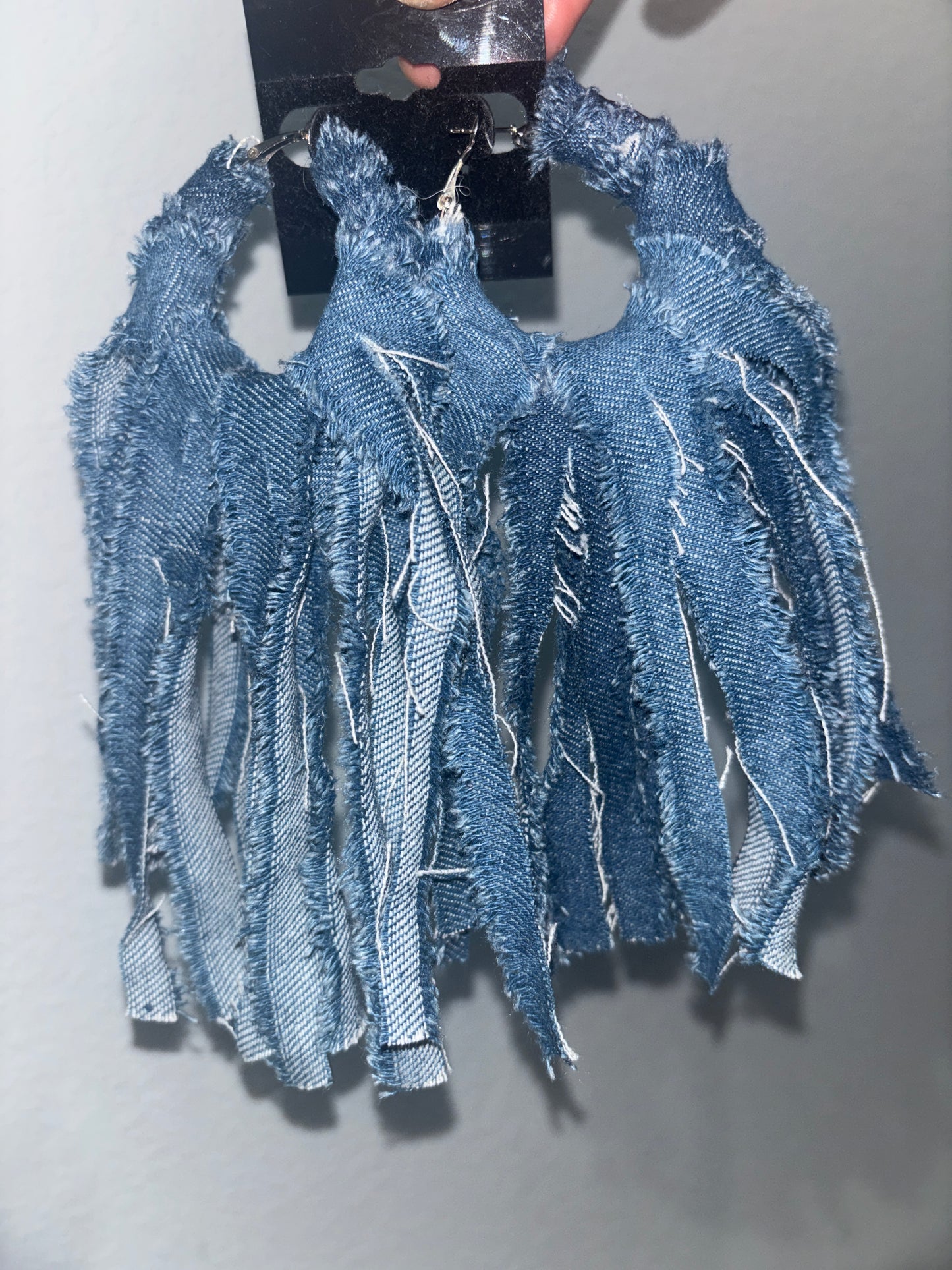 Drama in Denim Fringe Hoops