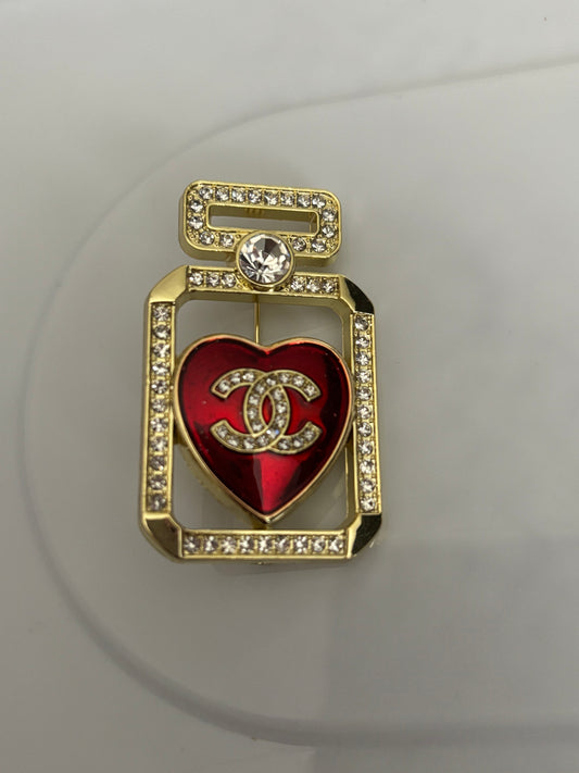Gold Red Heart Perfume Bottle Brooch – Chanel Inspired Elegance