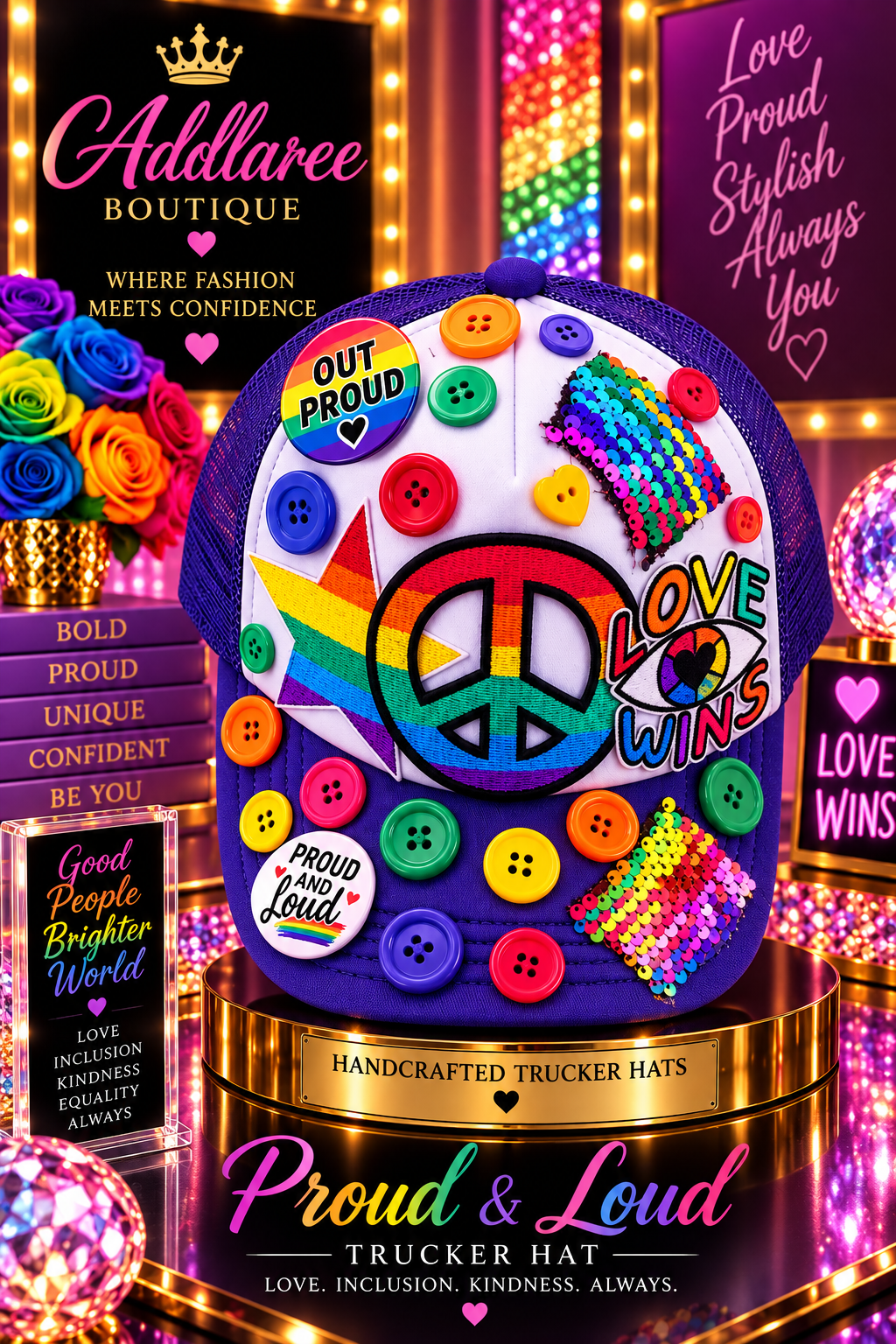 Proud & Loud – Rainbow Love Statement Trucker Hat 🌈✌🏾