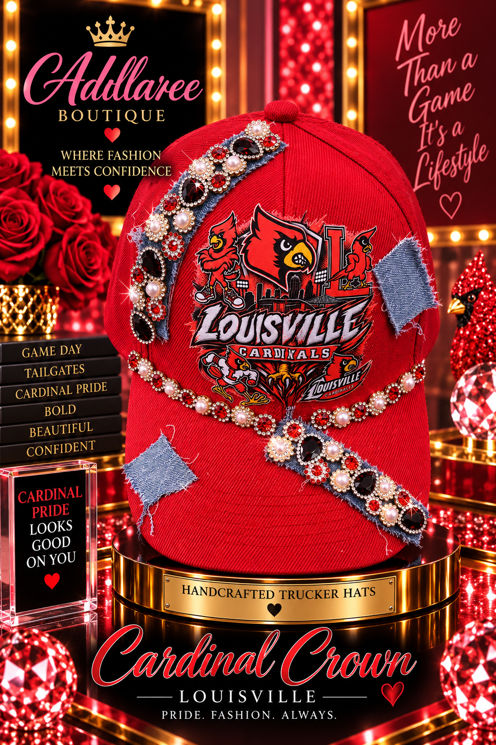 Cardinal Crown – Louisville Luxe Denim & Bling Hat