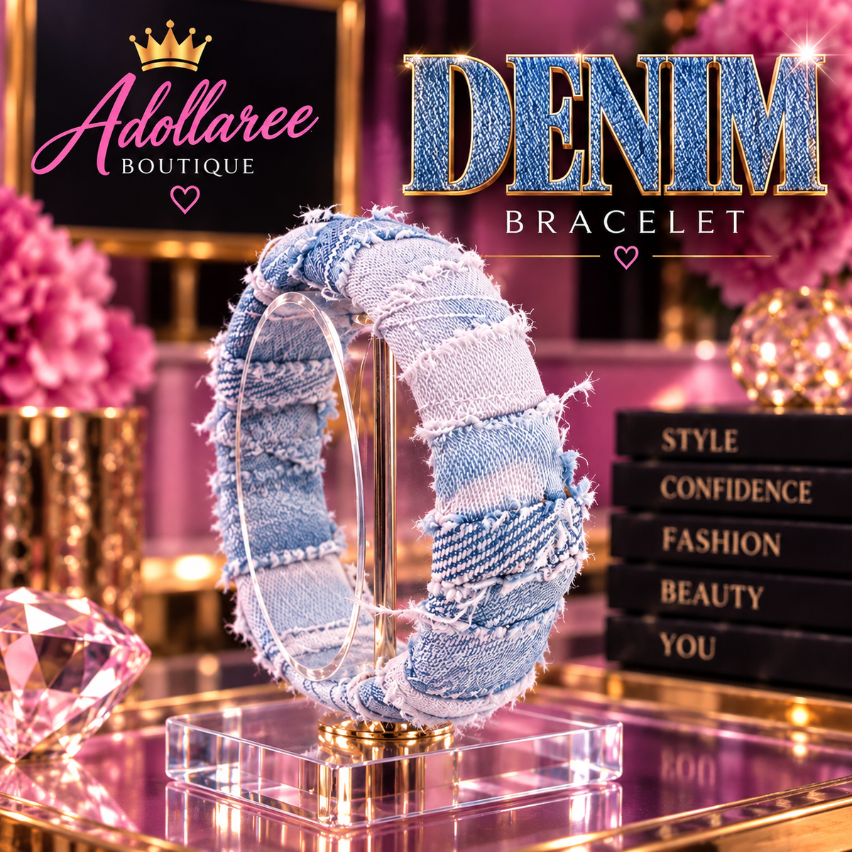 Distressed Denim Statement Bracelet