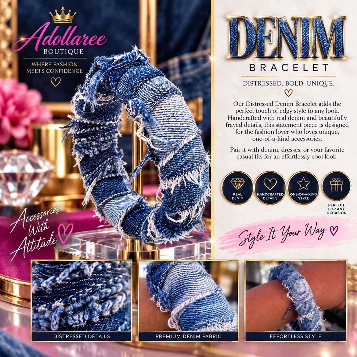 Distressed Denim Luxe Bracelet