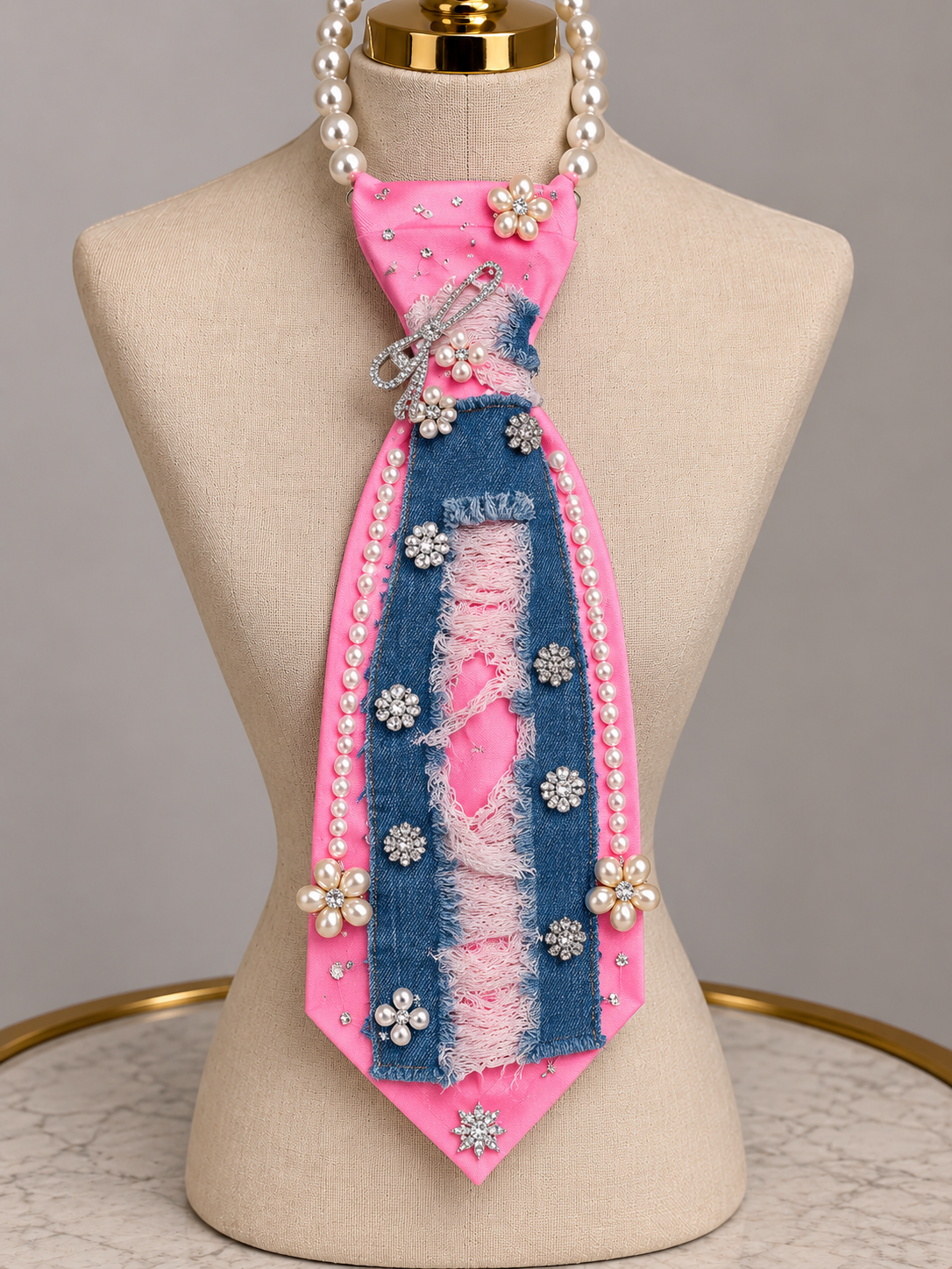 Pretty in Pink Denim Glam Statement Tie