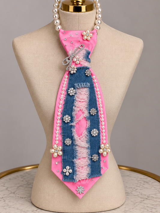 Pretty in Pink Denim Glam Statement Tie
