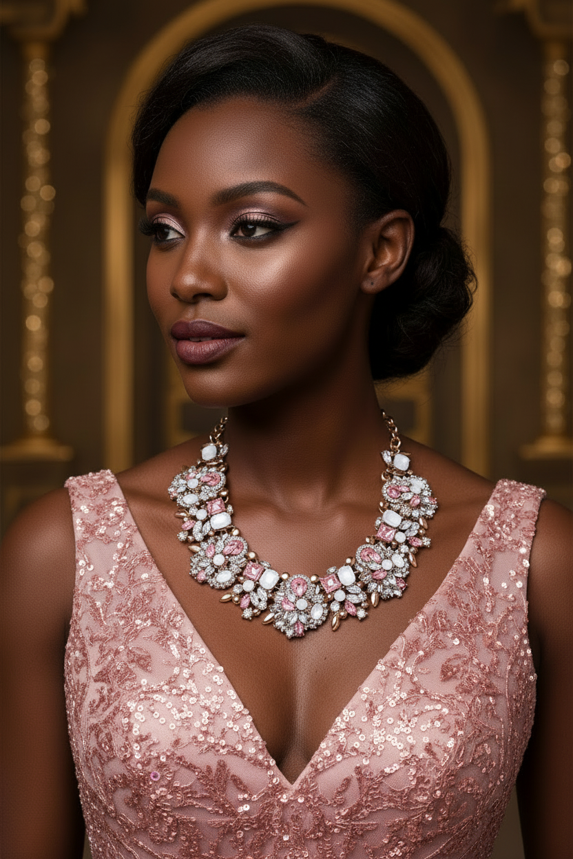 ROSE QUARTZ ROYALE STATEMENT NECKLACE