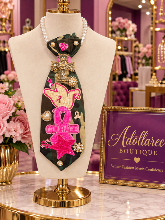 Crowned in Courage — Camo & Pink Awareness Statement Tie