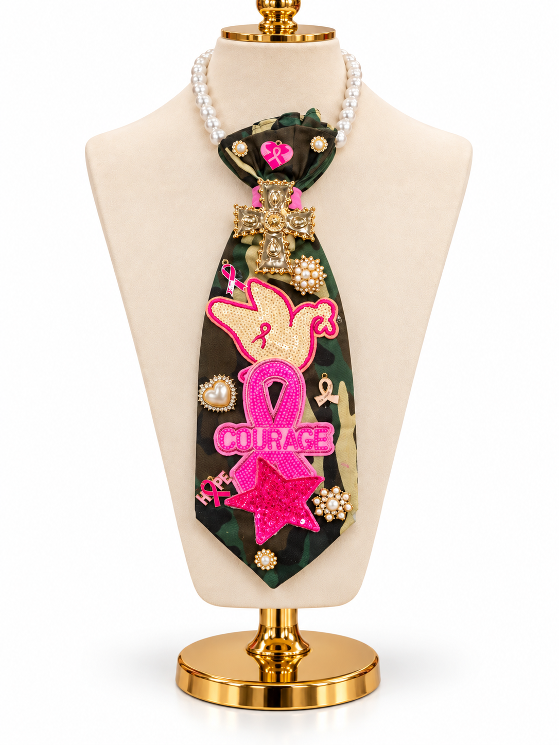 Crowned in Courage — Camo & Pink Awareness Statement Tie