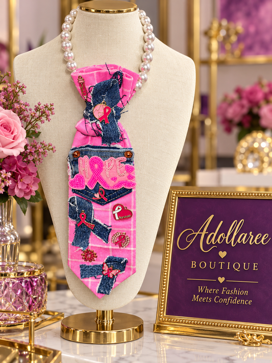 Stitched in Hope — Pink Plaid & Denim Awareness Tie