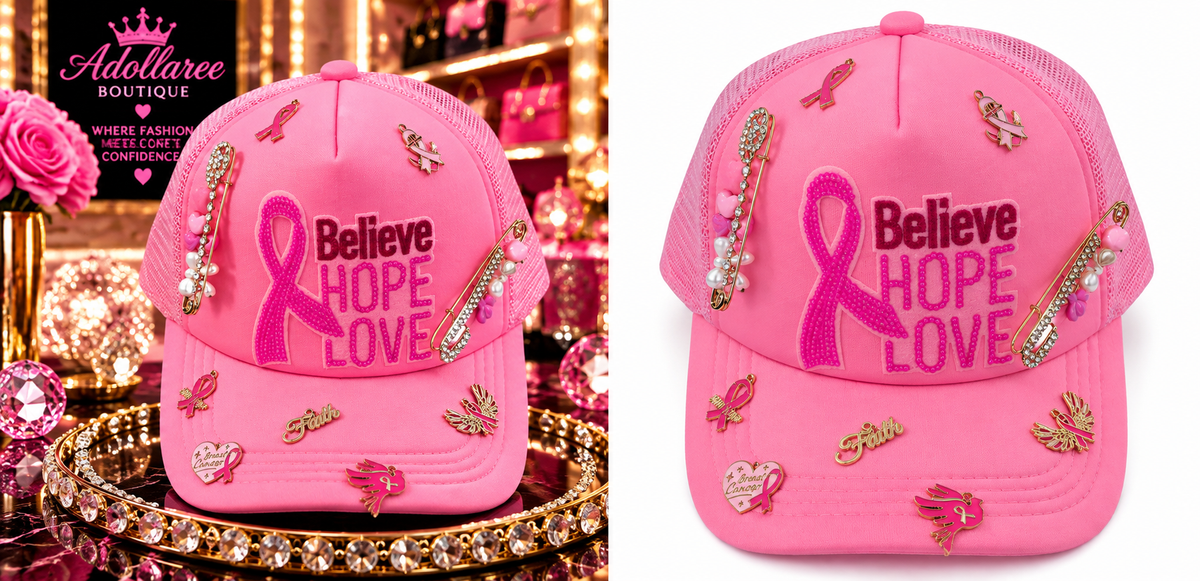 Believe • Hope • Love Breast Cancer Awareness Statement Trucker Hat
