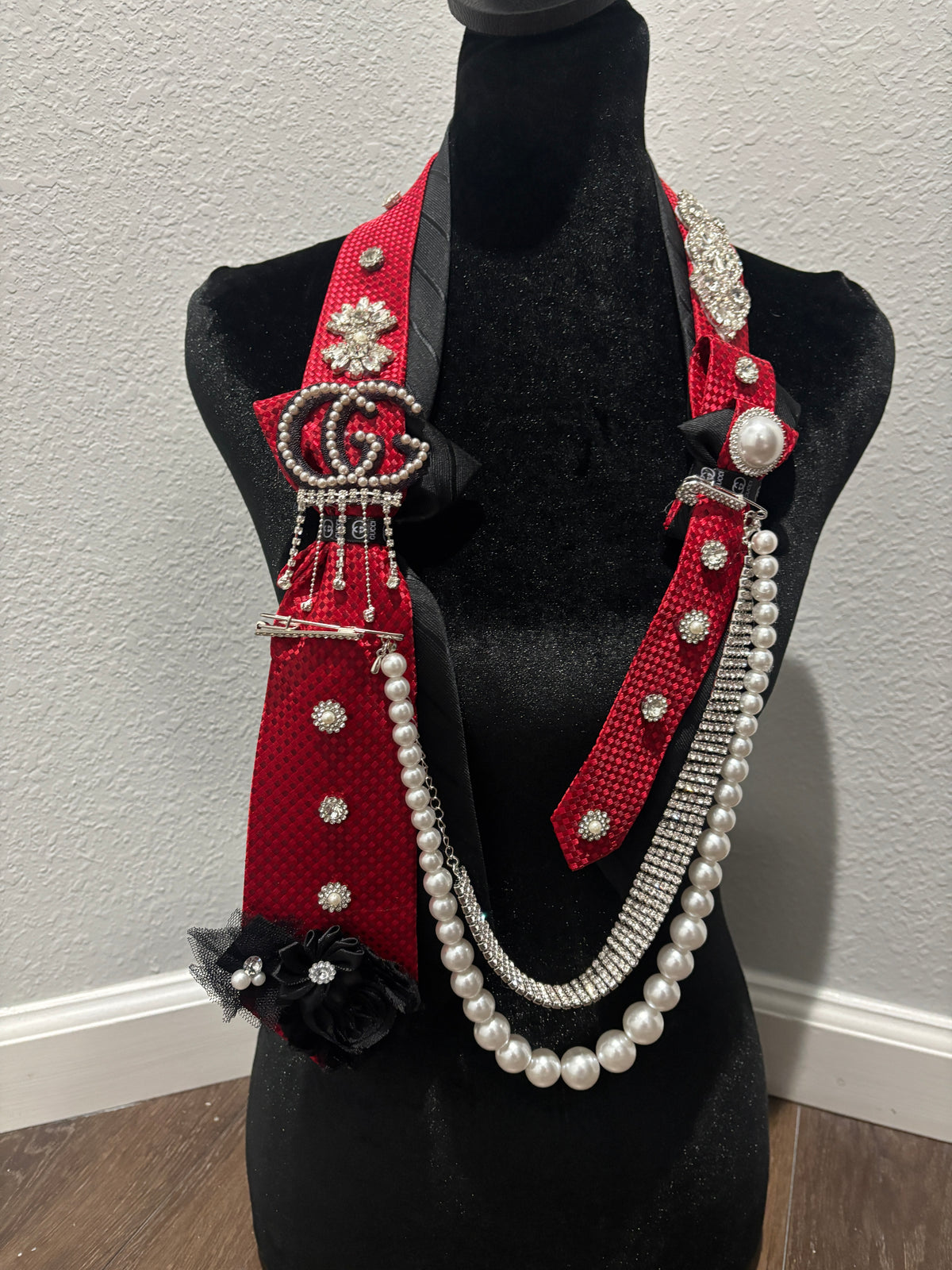 The Scarlet Heiress | Luxury Embellished Statement Tie Necklace