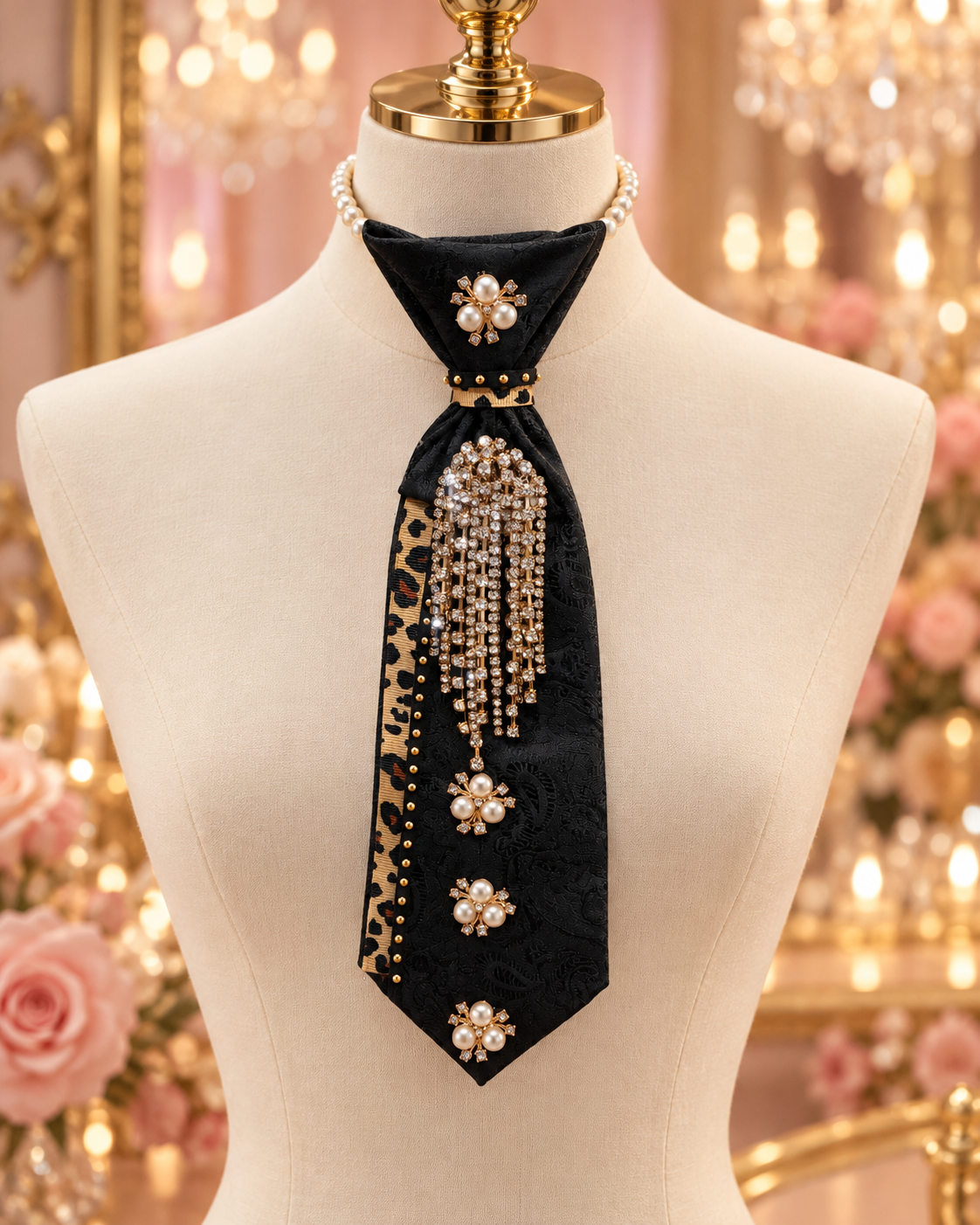 The Untamed Luxe Affair | Black & Leopard Hand-Embellished Statement Tie