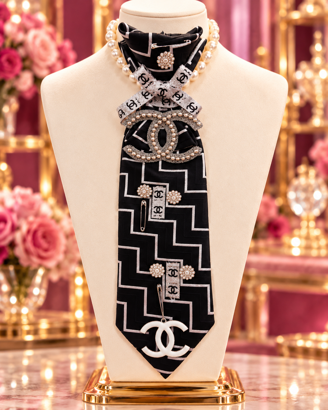The Diamond Couture Affair | Black & Silver Crystal Statement Tie
