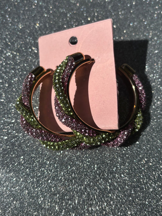 Twisted Rhinestone Hoop Earrings