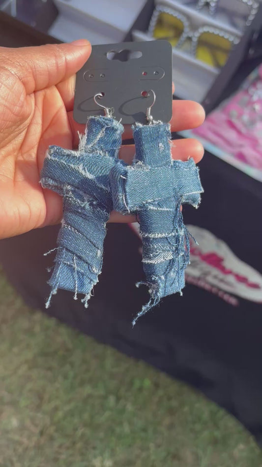 Crossed in Denim Earrings