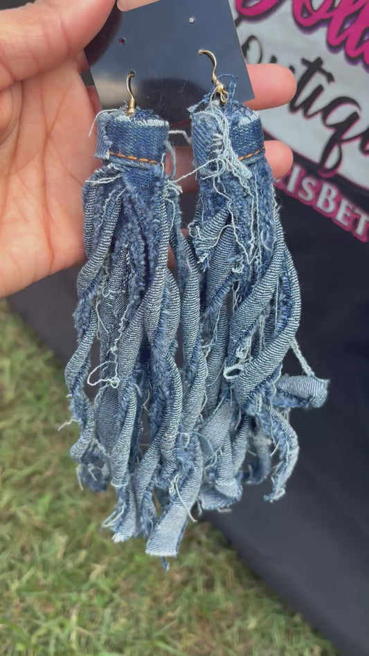 Tied in Tassel Denim Earrings